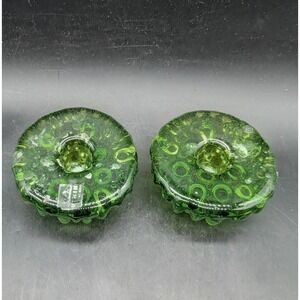 Viking Glass Epic Tundra Avocado Green Candle Holders Set of 2 MCM Art Glass 60s